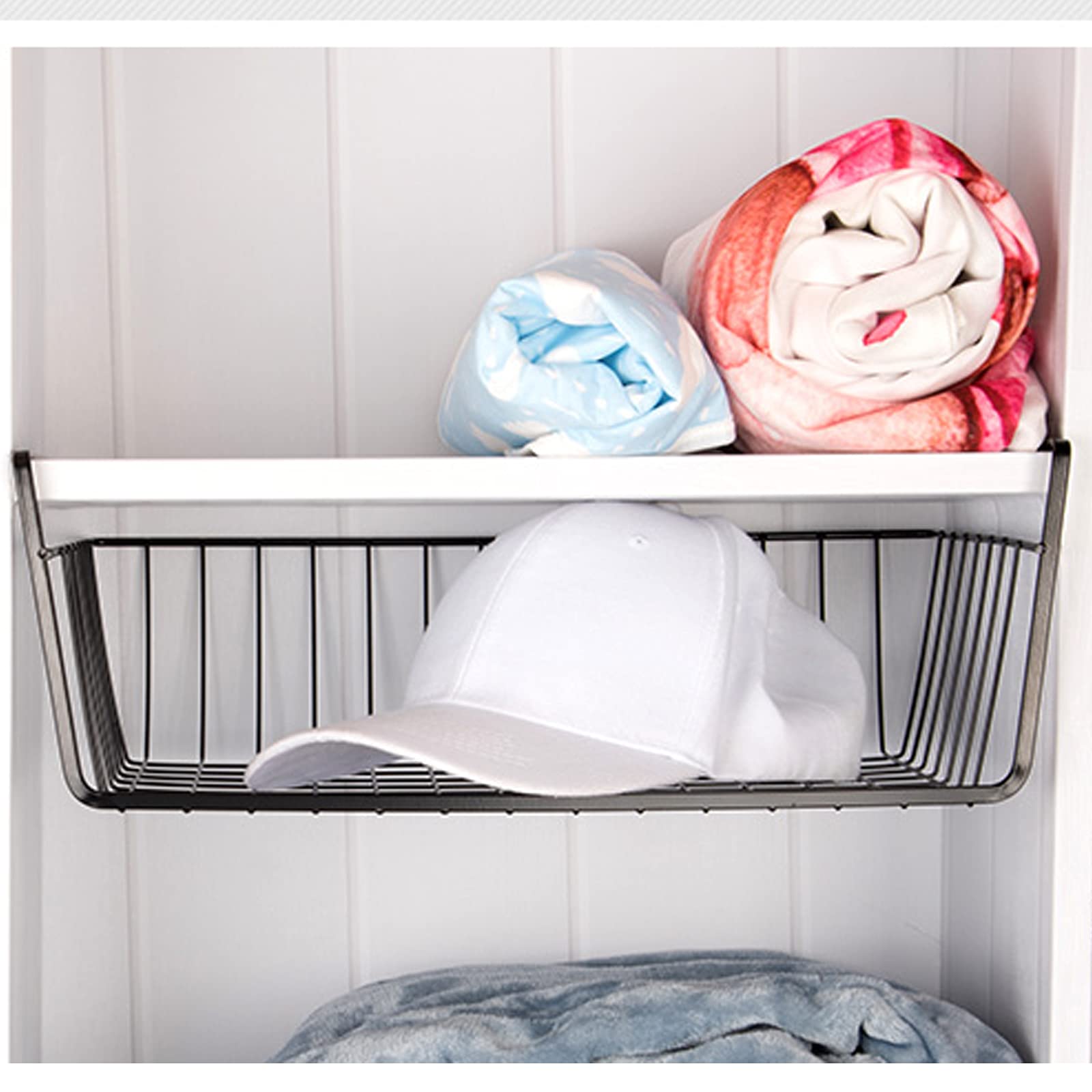 Undershelf Wire Storage Basket, Household Metal Hanging Bin Slides For Space Saving For Kitchen Pantry Bookshelf (Small, 2 Pcs)